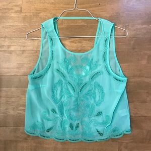 Mint green flowy tank with back cutout